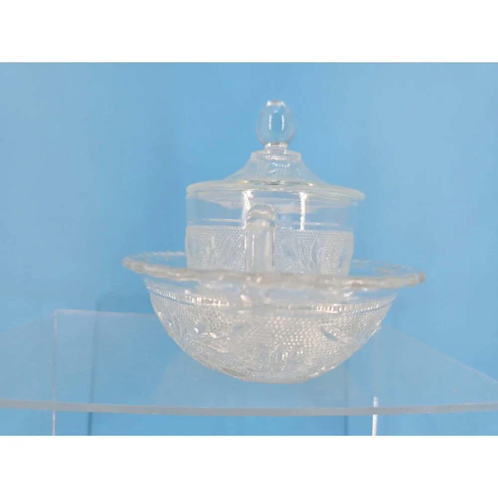 Vtg‎ Depression Glass Anchor Hocking Oval Serving Dish  + Sugar Bowl Floral - VG